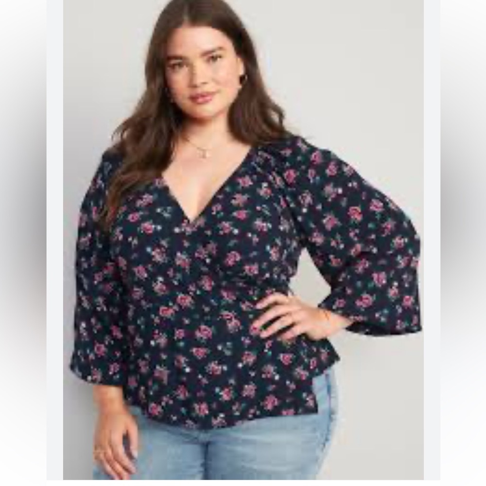 Old Navy Floral Puff-Sleeve Smocked Wrap Blouse for Women